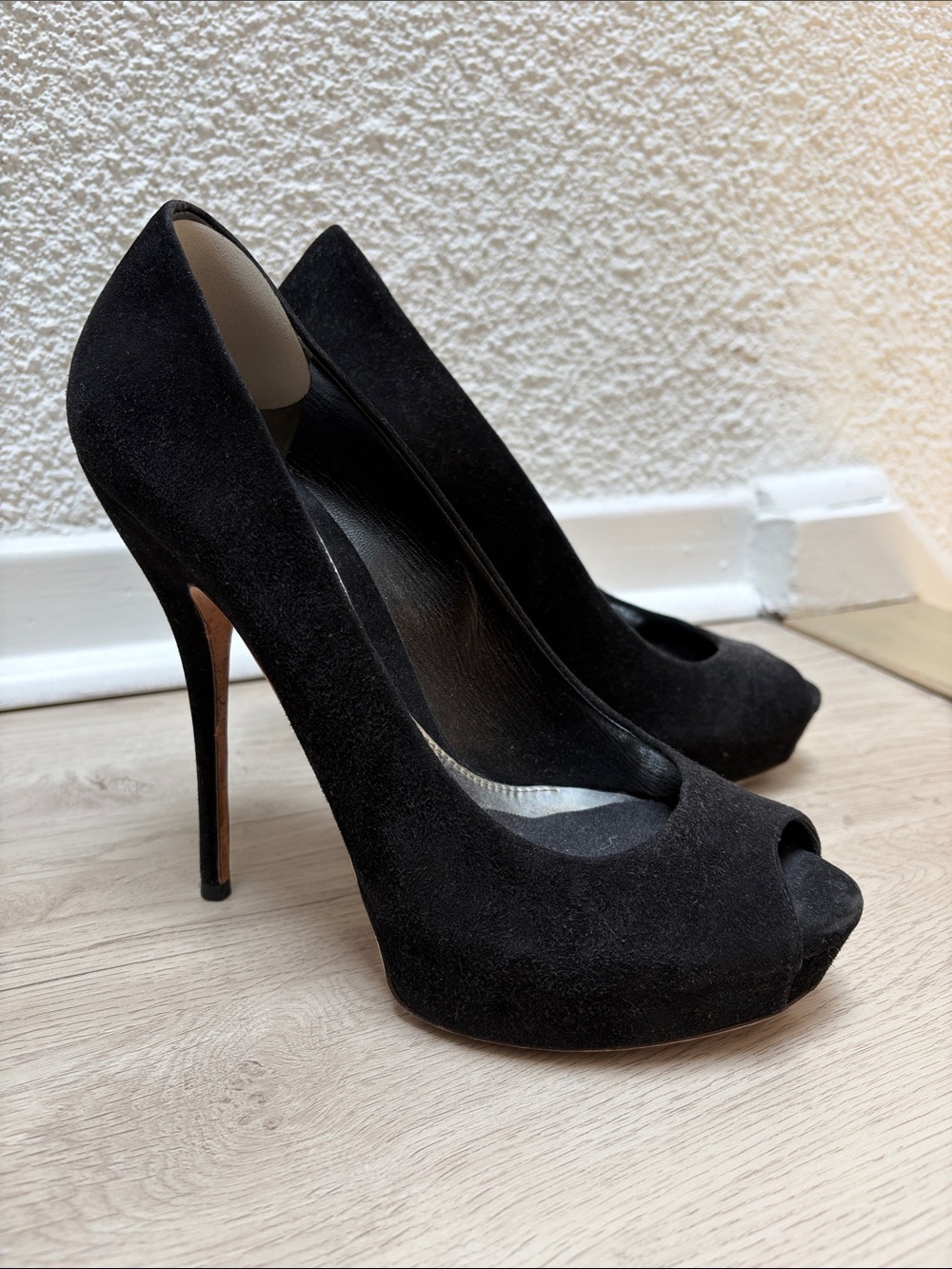 Gucci Black Suede Sofia Peep Toe Platform